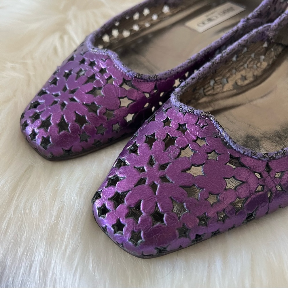Jimmy Choo Metallic Purple Laser-Cut Flats - Picture 8 of 9